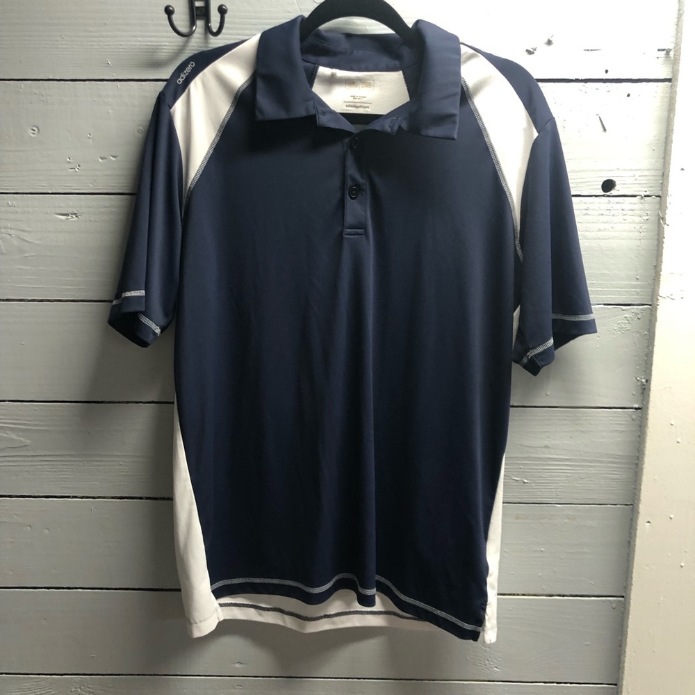 Adidas Golf Mens Short Sleeve Polo Shirt White and Navy Blue Large